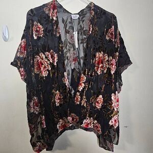 Anthropologie Lulla Longmont Rose Kimono Top Sheer Floral Open One Size NWT